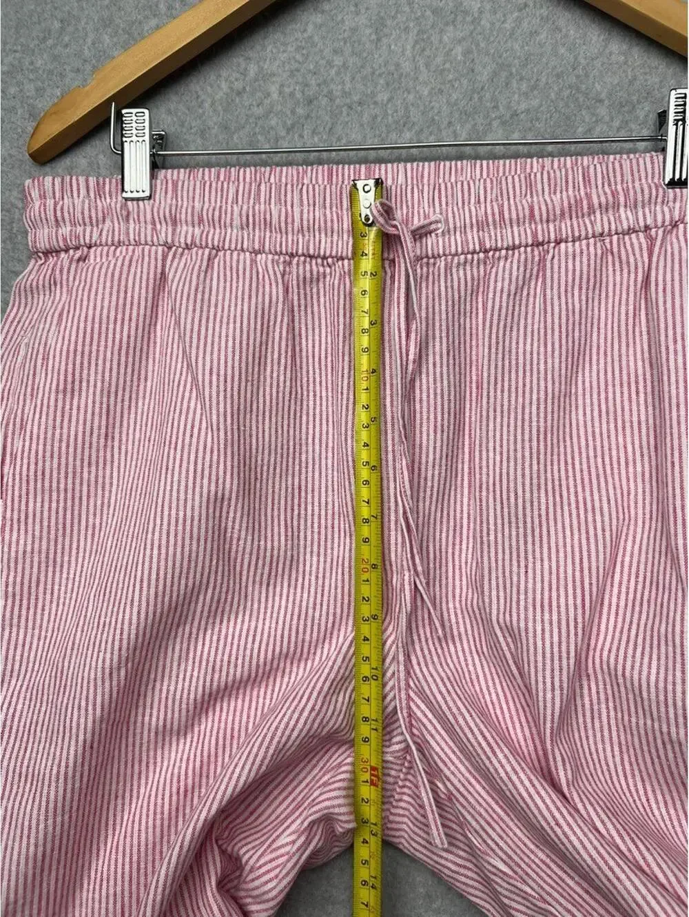 JCrew Women's Pink White Seersucker Wide Leg Pants Preppy Coastal Boho M/8